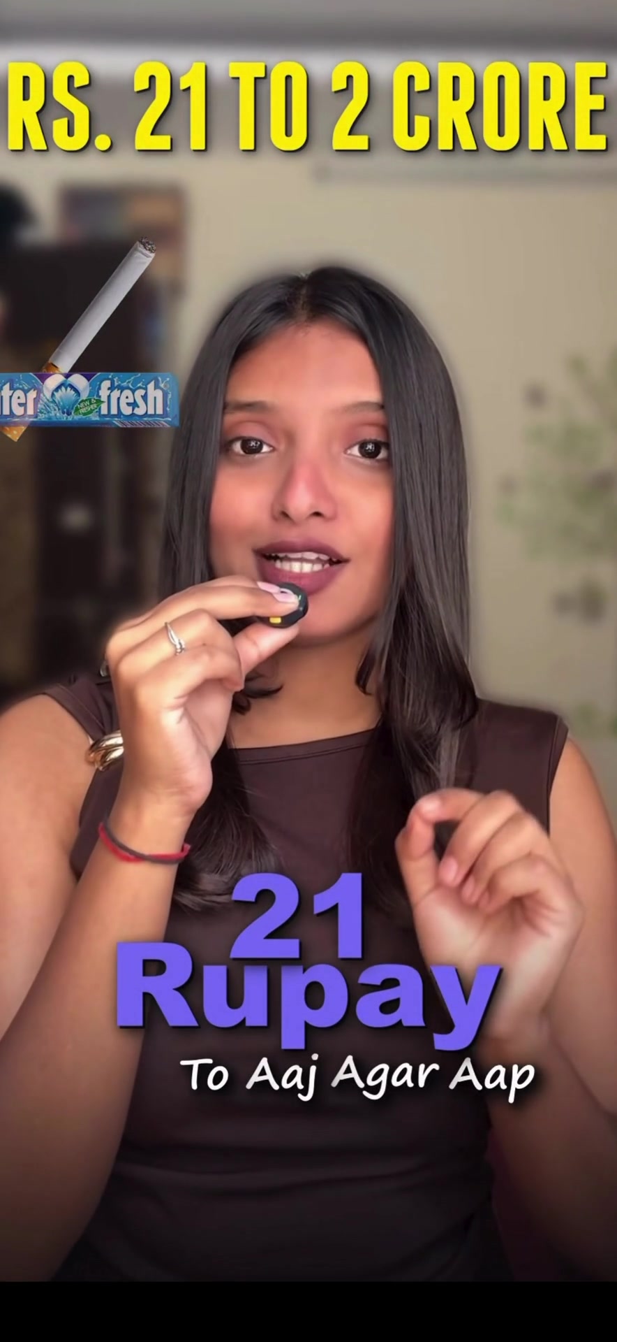 Presenter with Hindi and English captions in a finance explainer.